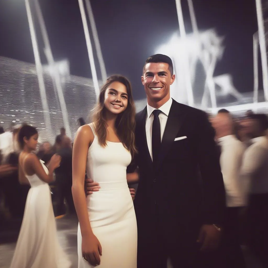 Alana Martina, con gái út của Cristiano Ronaldo, bên cạnh bố trong một sự kiện