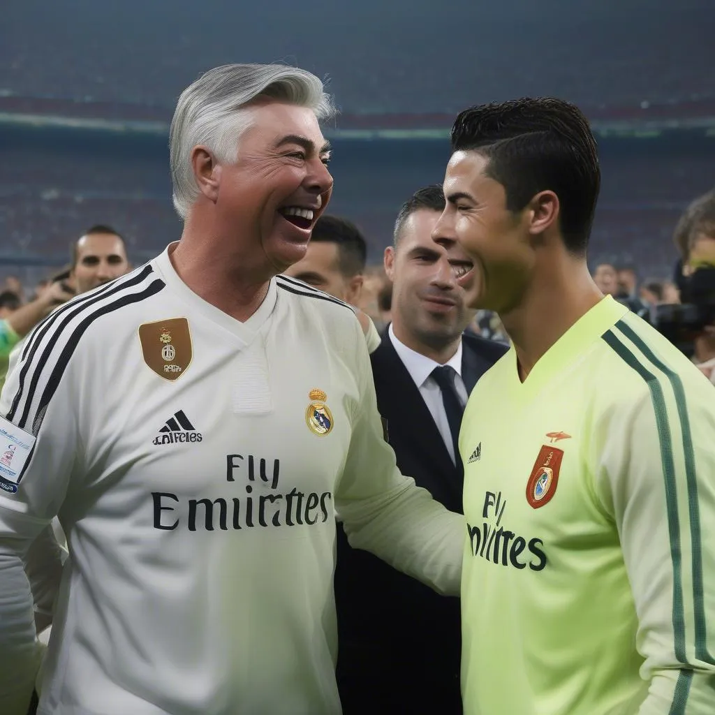 Ancelotti và Ronaldo cùng cười