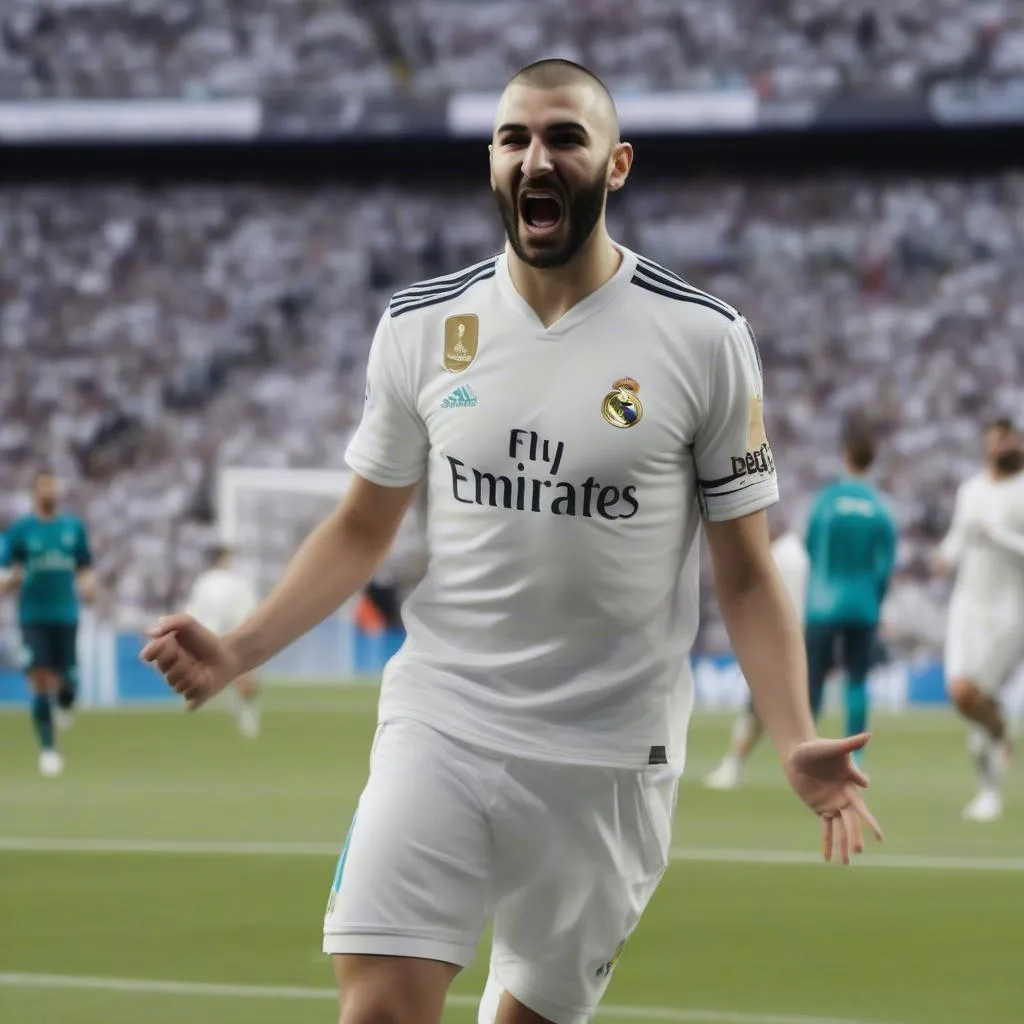 Benzema ăn mừng bàn thắng sau khi Ronaldo rời Real Madrid