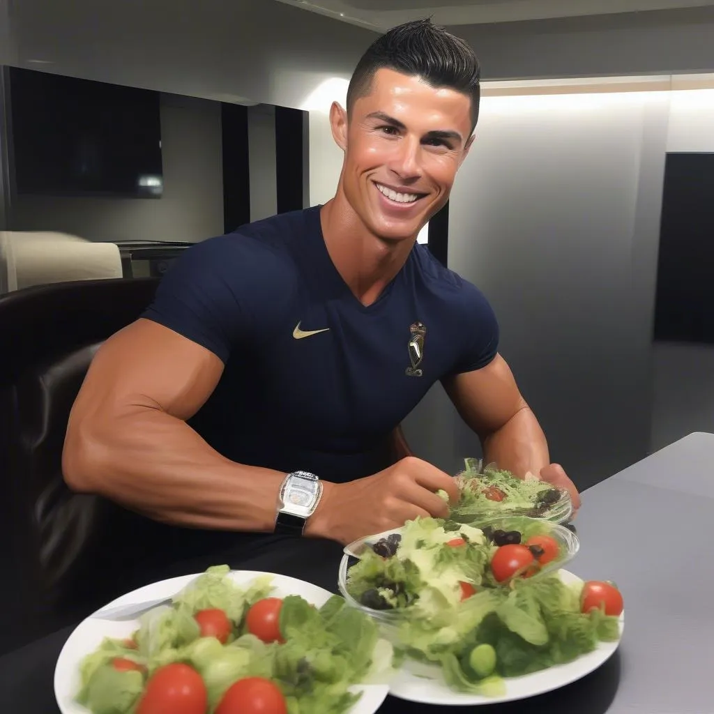 Ronaldo đang thưởng thức món salad