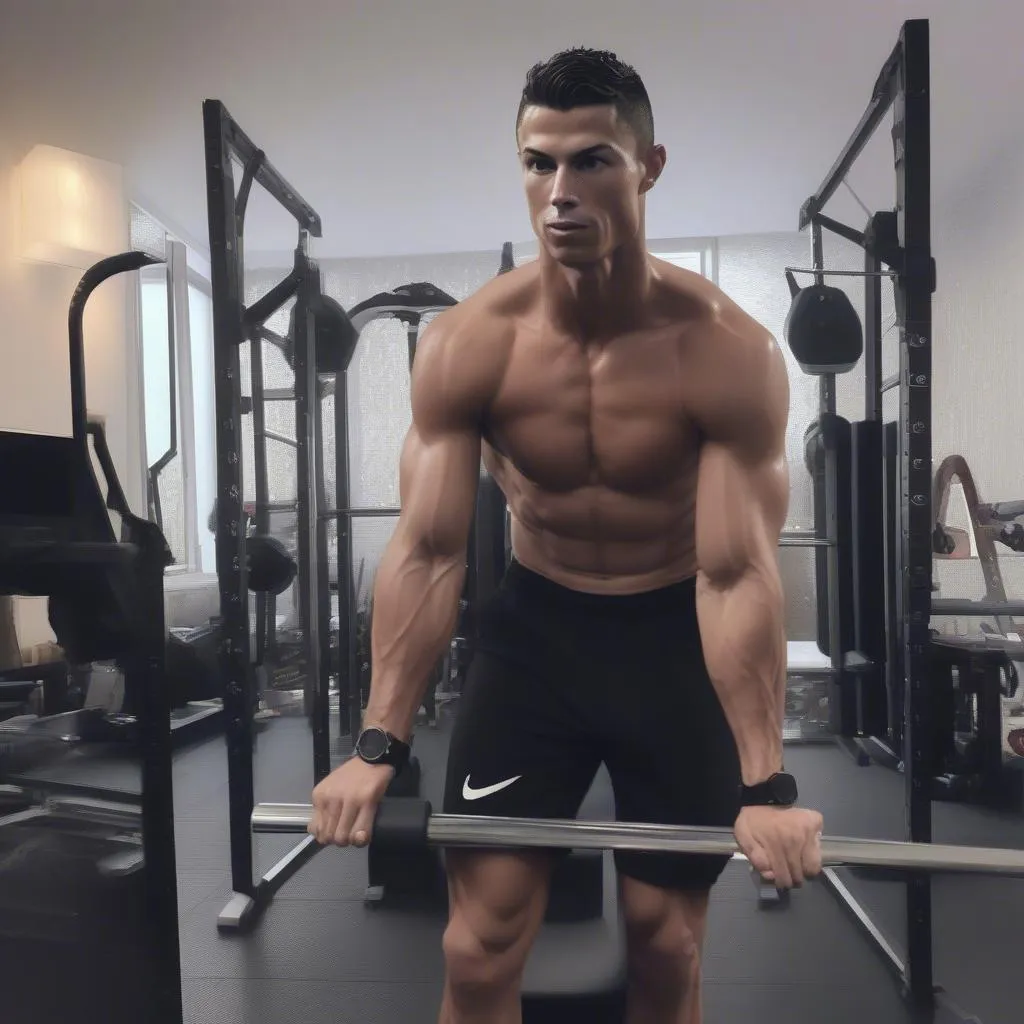 Hình ảnh Cristiano Ronaldo tập luyện trong phòng gym