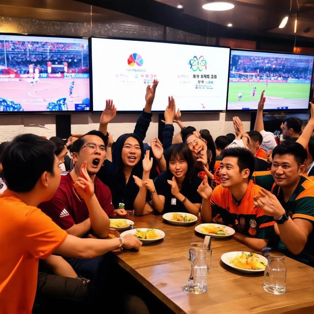 Khán giả cổ vũ bóng đá Asiad 2018 tại quán cafe