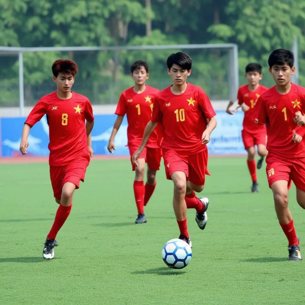 Cầu thủ U15 Việt Nam thi đấu