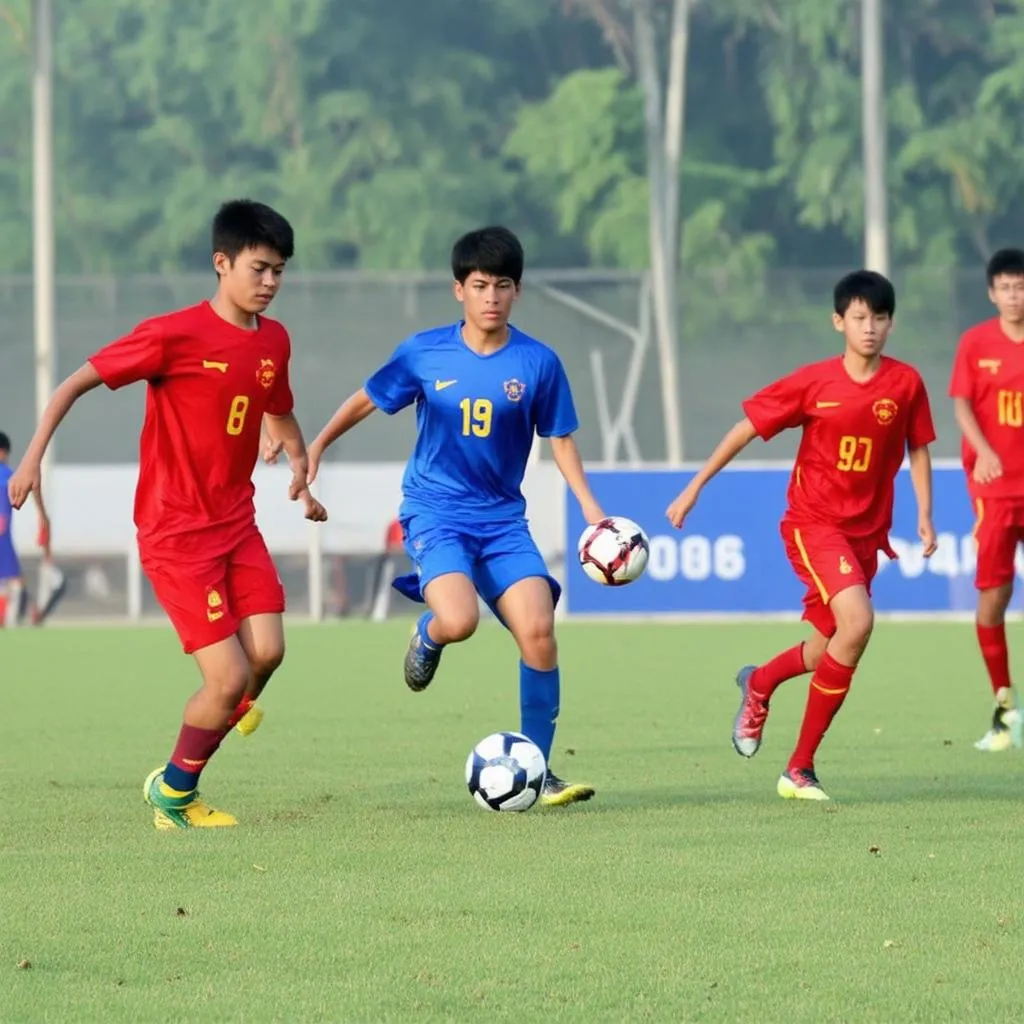 Bóng đá U15 Việt Nam thi đấu với Campuchia