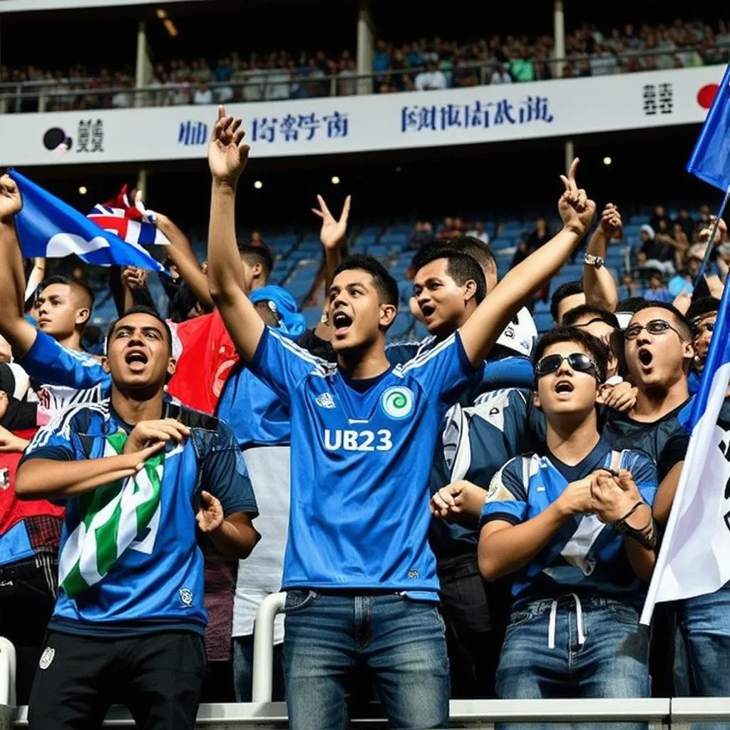 Fans cheering for their national teams