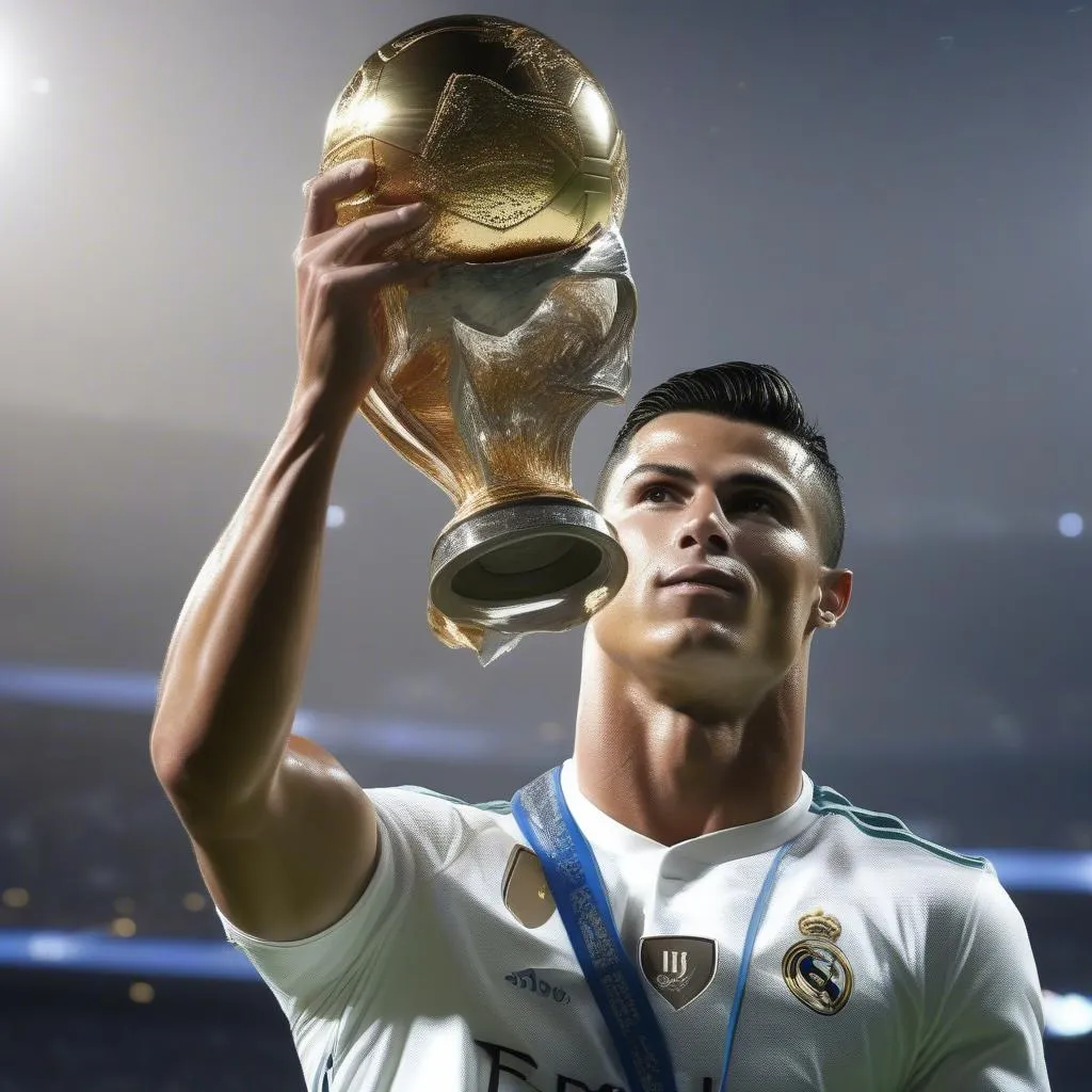 Hình ảnh Cristiano Ronaldo nâng cao cúp vô địch, thể hiện sự lựa chọn của số phận