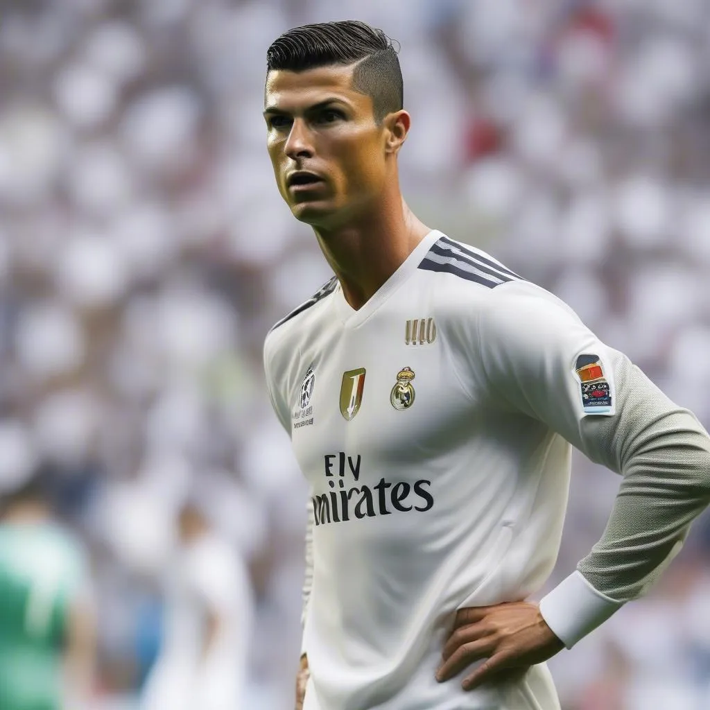 Cristiano Ronaldo trên sân cỏ với chữ viết tắt "TC" trên áo, minh chứng cho khả năng kiểm soát tuyệt đối của anh