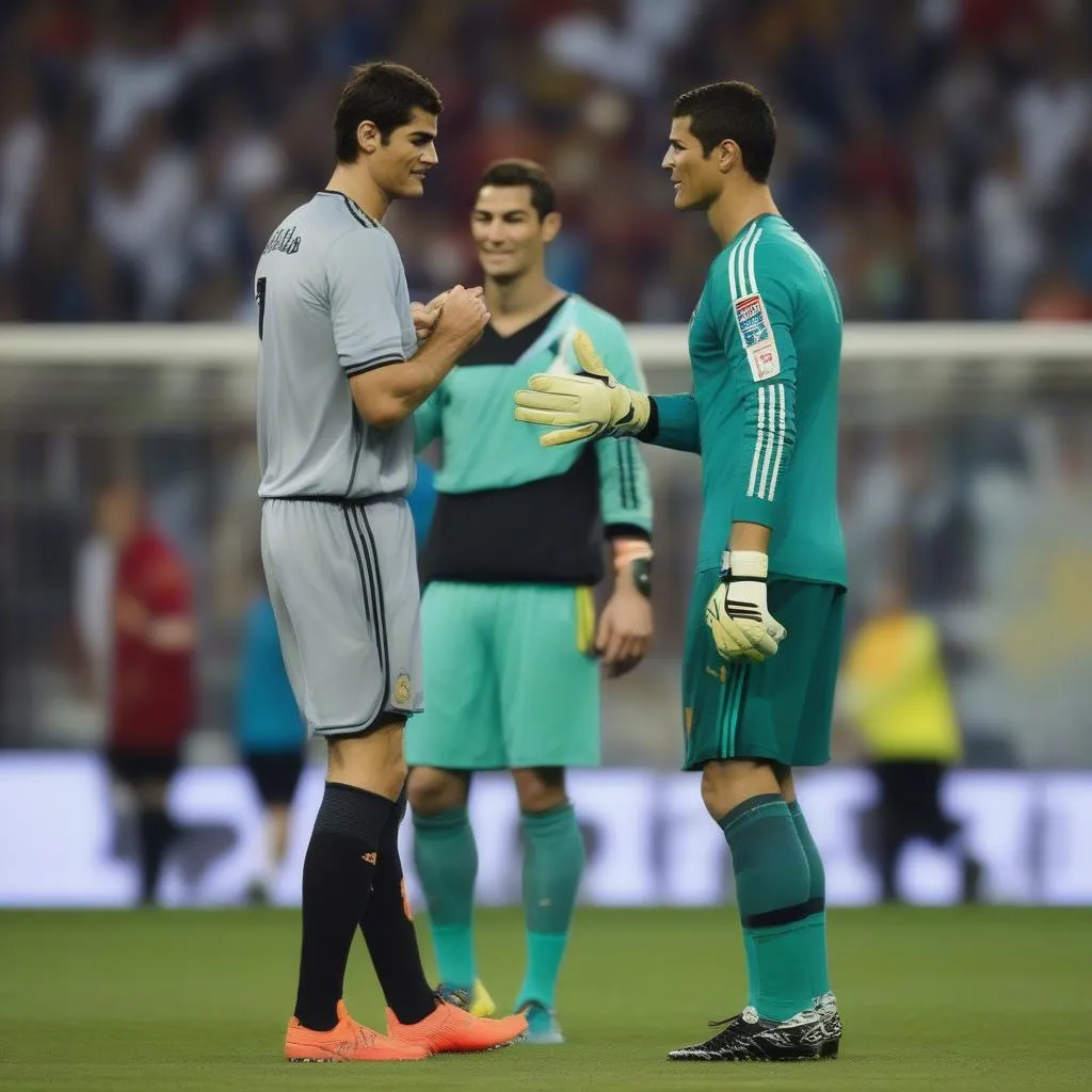 Iker Casillas và Cristiano Ronaldo chia sẻ khoảnh khắc ấm áp sau trận đấu