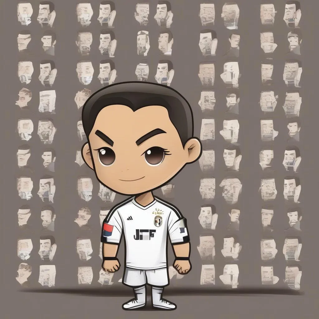 Hình ảnh chibi Cristiano Ronaldo vector được in trên áo thun, thể hiện sự yêu thích và ngưỡng mộ của fan hâm mộ với siêu sao bóng đá