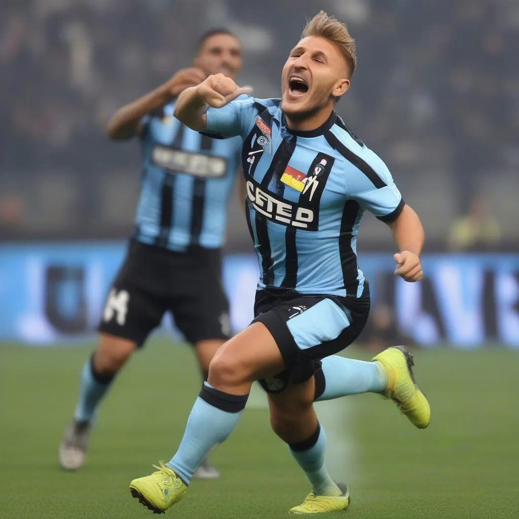 Cầu thủ Ciro Immobile ghi bàn thắng trong trận đấu tại Serie A