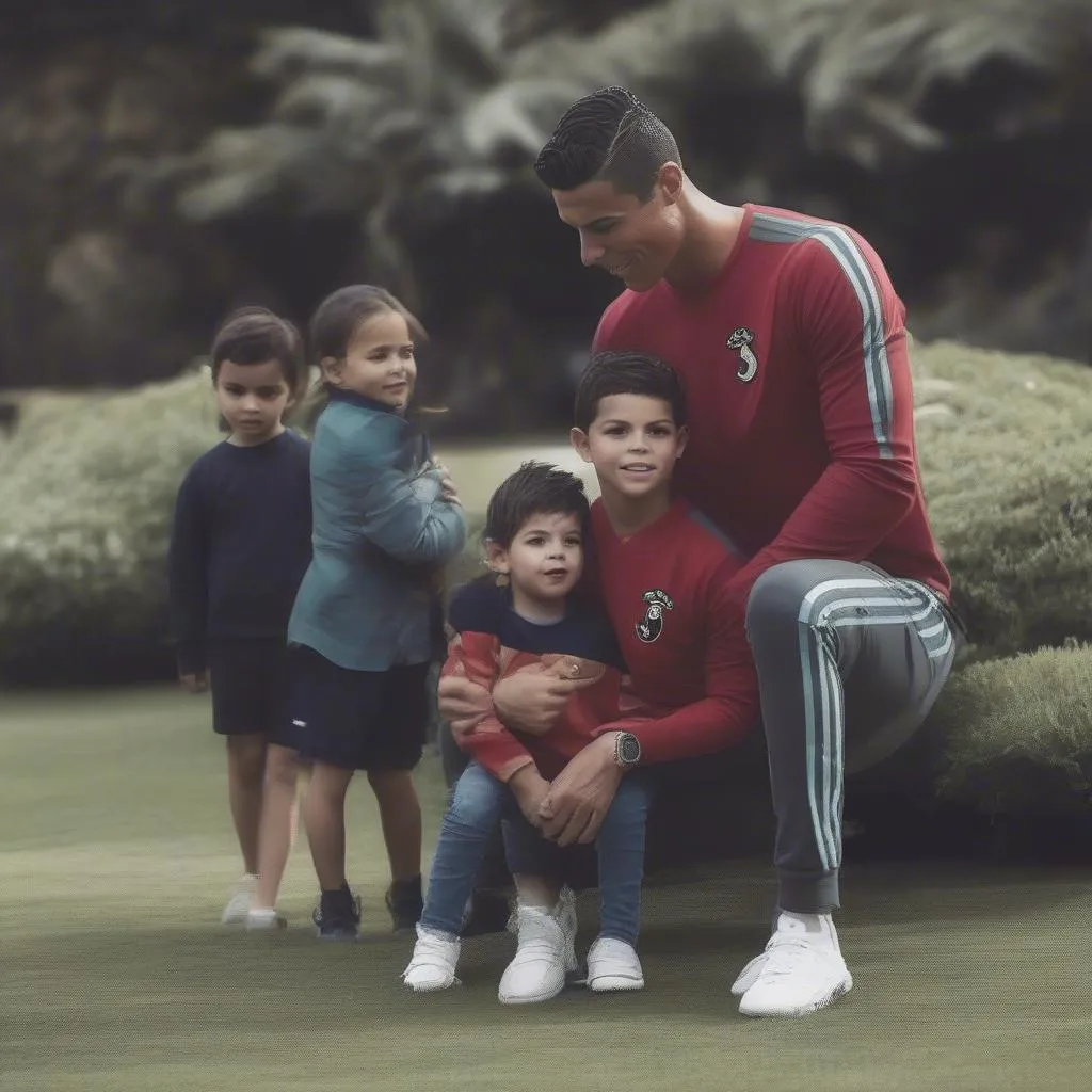 Cristiano Ronaldo Jr cùng bố và gia đình