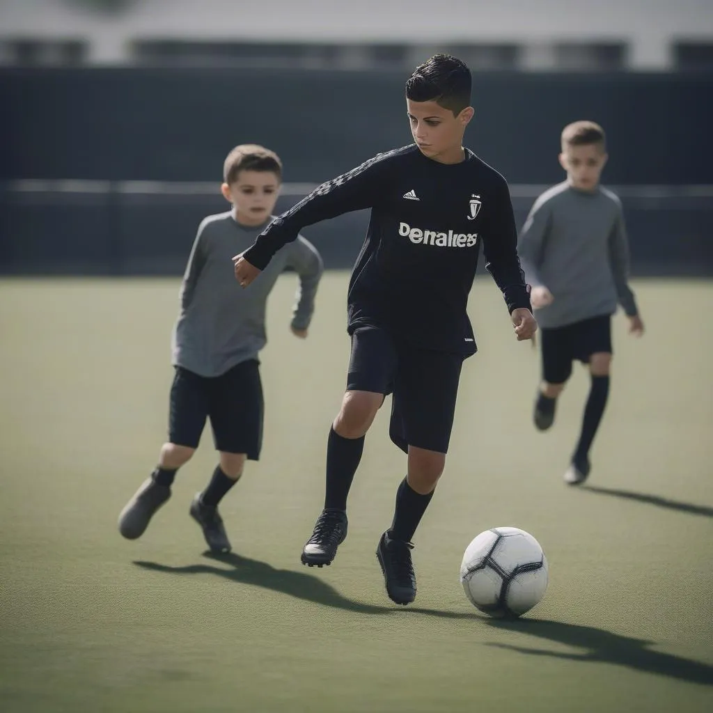 Cristiano Ronaldo Jr tập luyện bóng đá