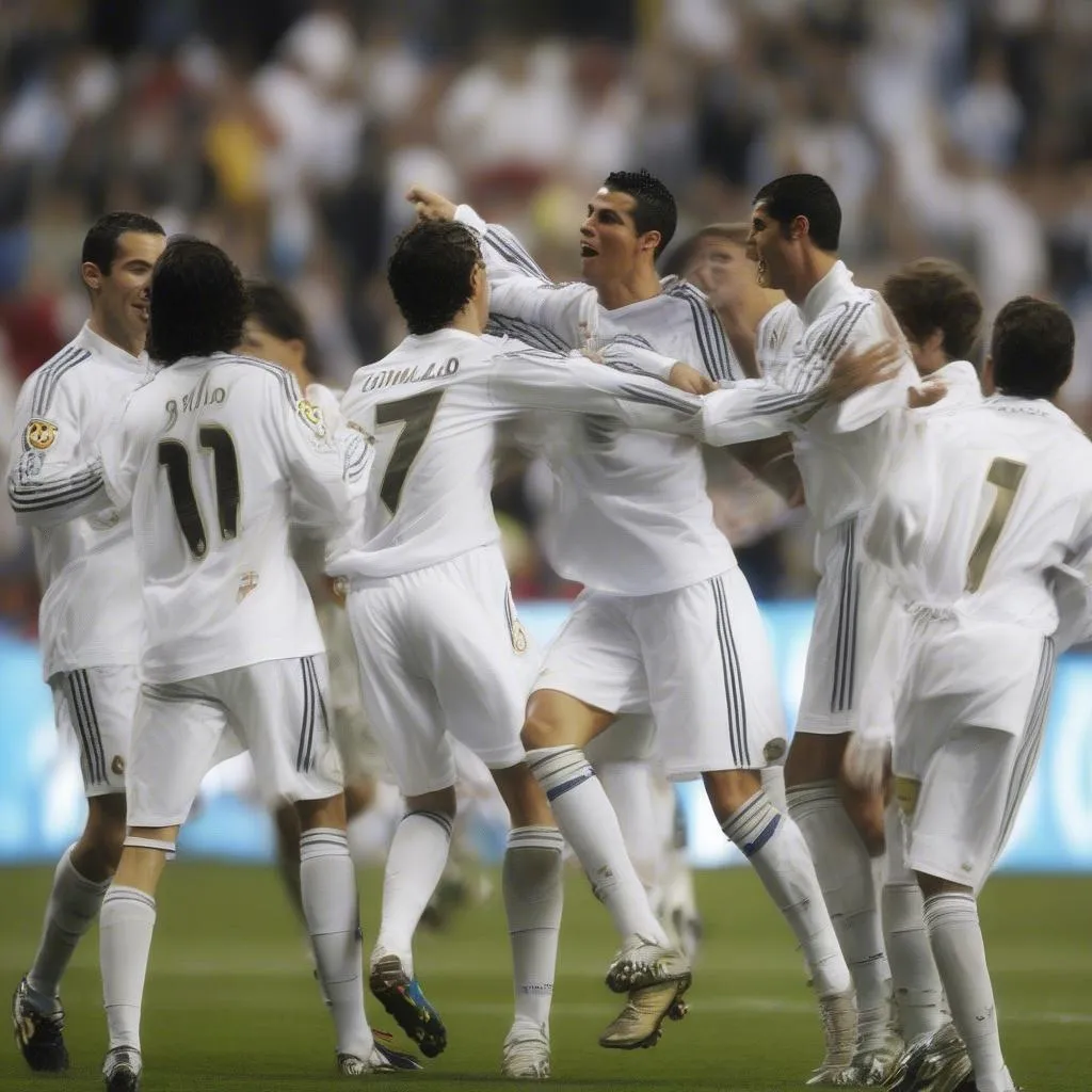 Cristiano Ronaldo celebrating after scoring a goal for Real Madrid in the 2009-2010 season