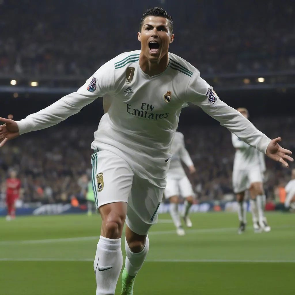 Hình ảnh Cristiano Ronaldo ghi bàn trong trận đấu tại Champions League 