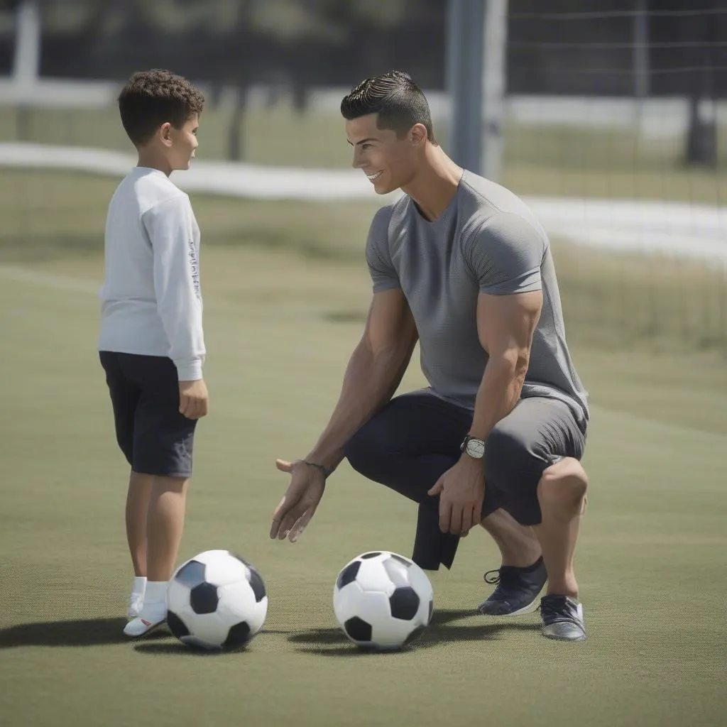 Hình ảnh Cristiano Ronaldo huấn luyện con trai Cristiano Jr. và các con