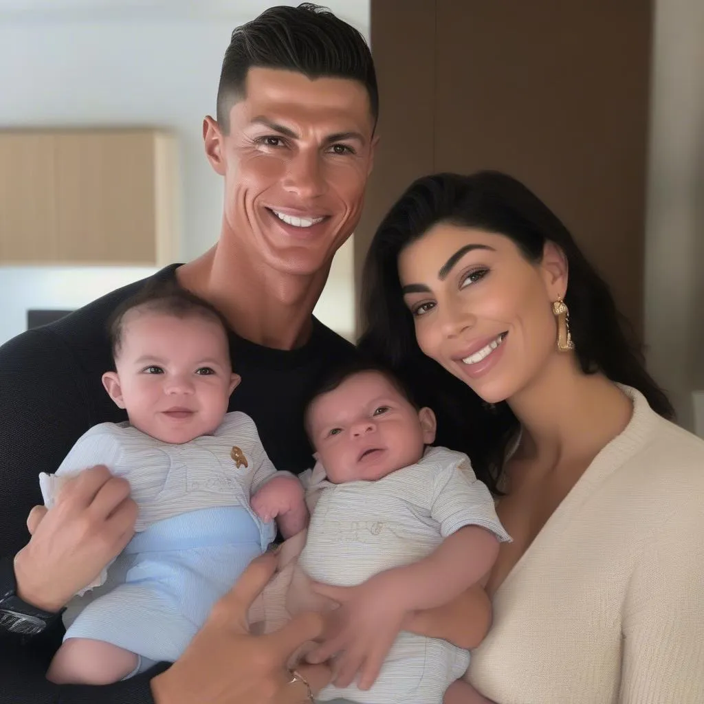 Hình ảnh gia đình Cristiano Ronaldo với con sinh đôi