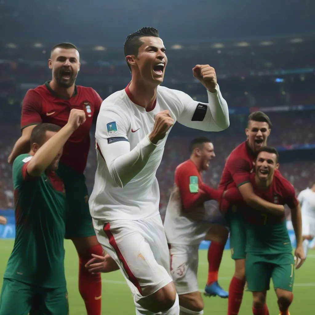 Cristiano Ronaldo ghi bàn vào lưới Hungary tại EURO 2016