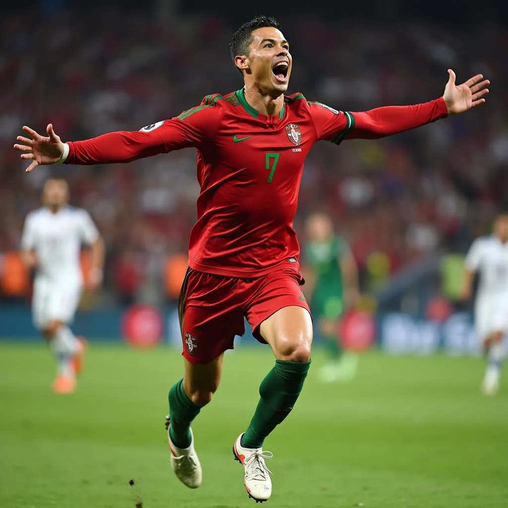 Cristiano Ronaldo celebrating a goal at Euro 2016