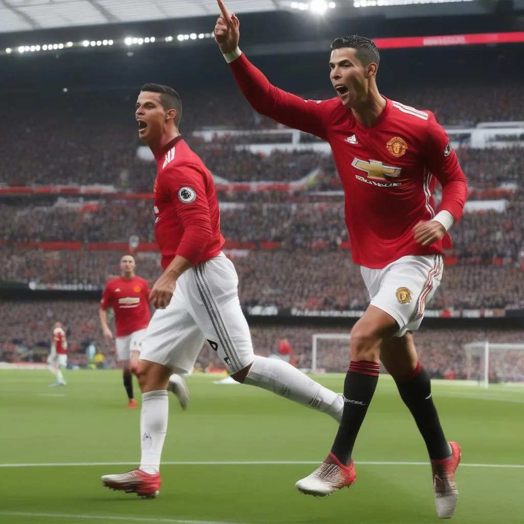 Cristiano Ronaldo ghi bàn vào lưới Manchester United