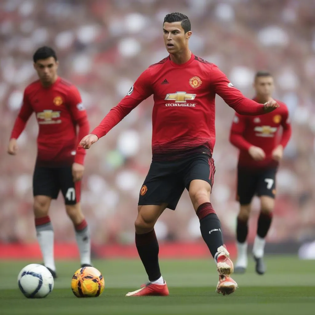 Hình ảnh Cristiano Ronaldo trong màu áo Manchester United