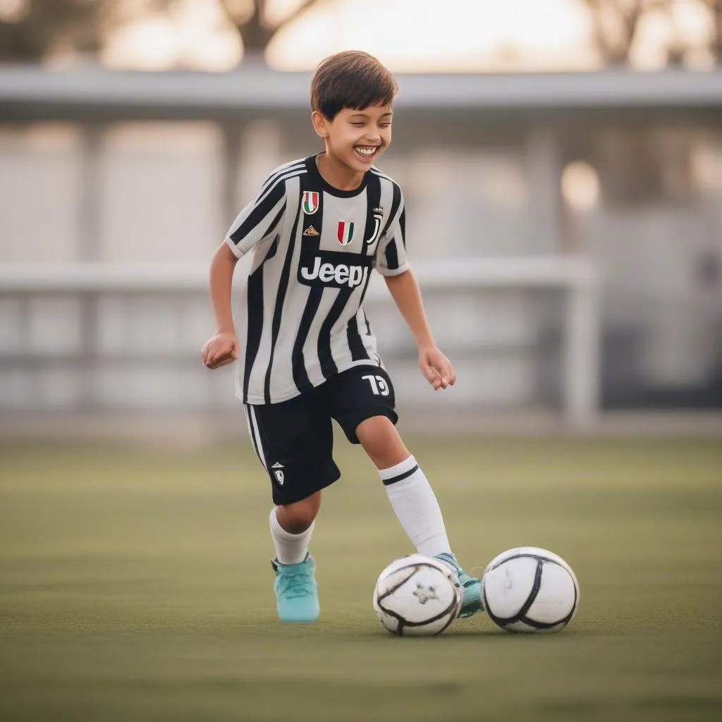 Cristiano Ronaldo Jr tập luyện bóng đá