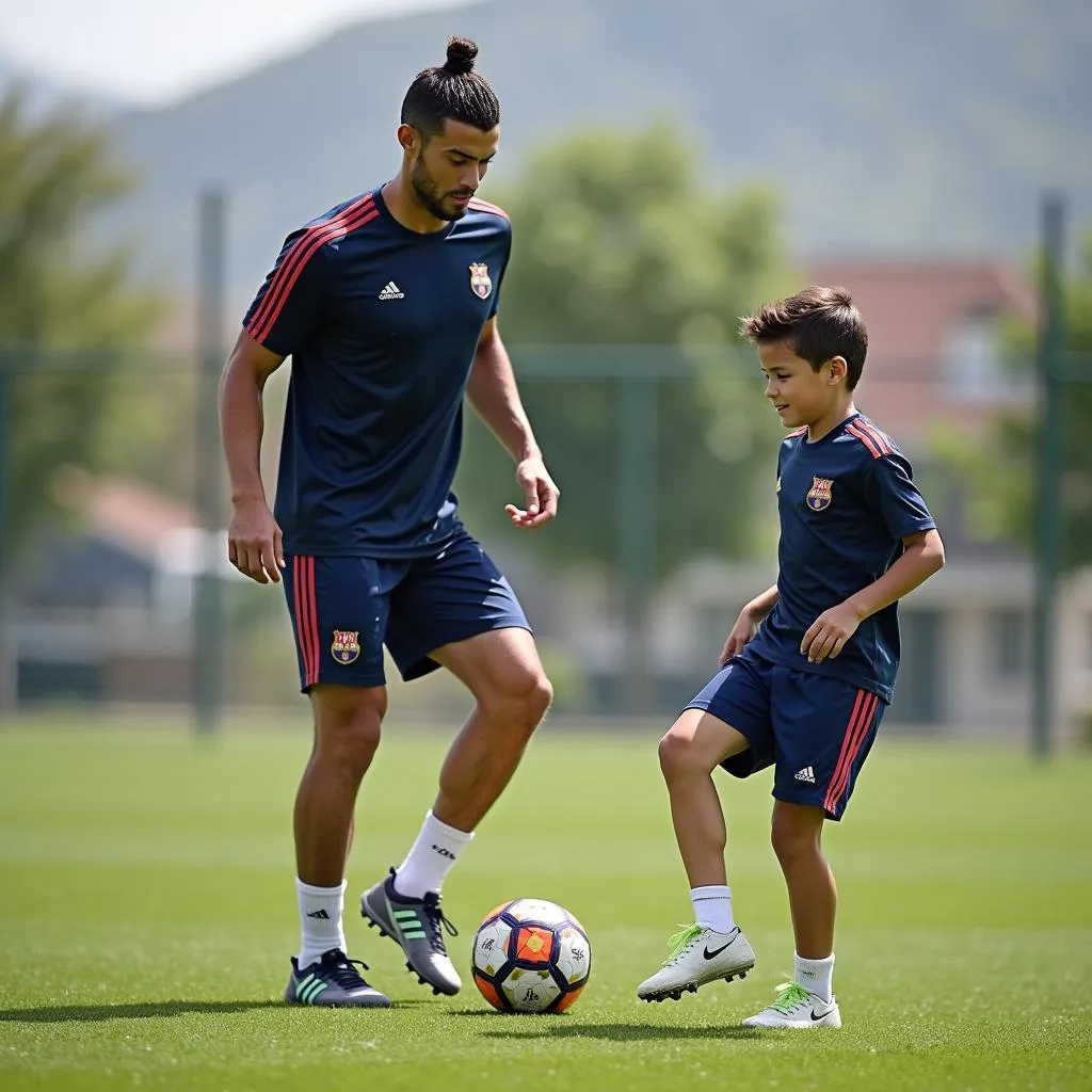 Cristiano Ronaldo Jr. tập luyện cùng cha