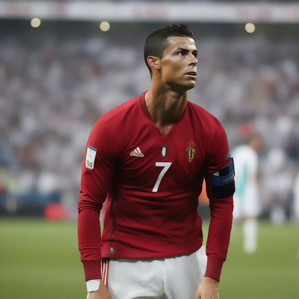 Cristiano Ronaldo trong một khoảnh khắc đầy cảm xúc, thể hiện tinh thần kiên cường, bất khuất