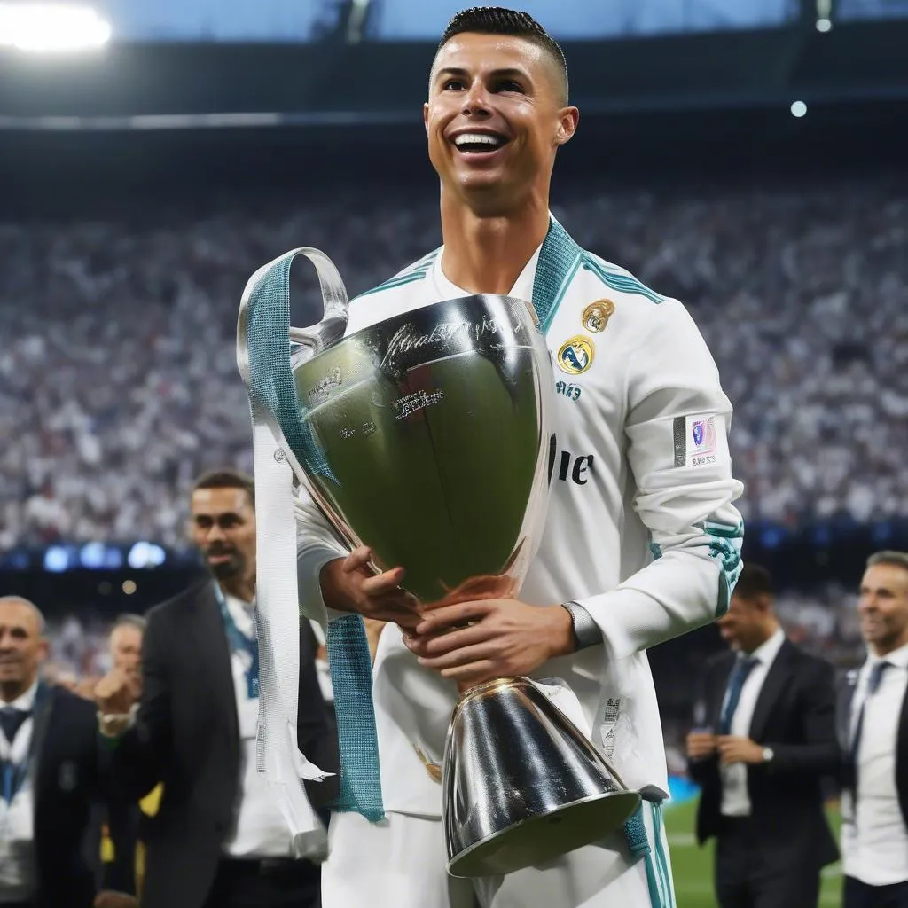 Ronaldo celebrating his fourth Champions League title with Real Madrid in 2018