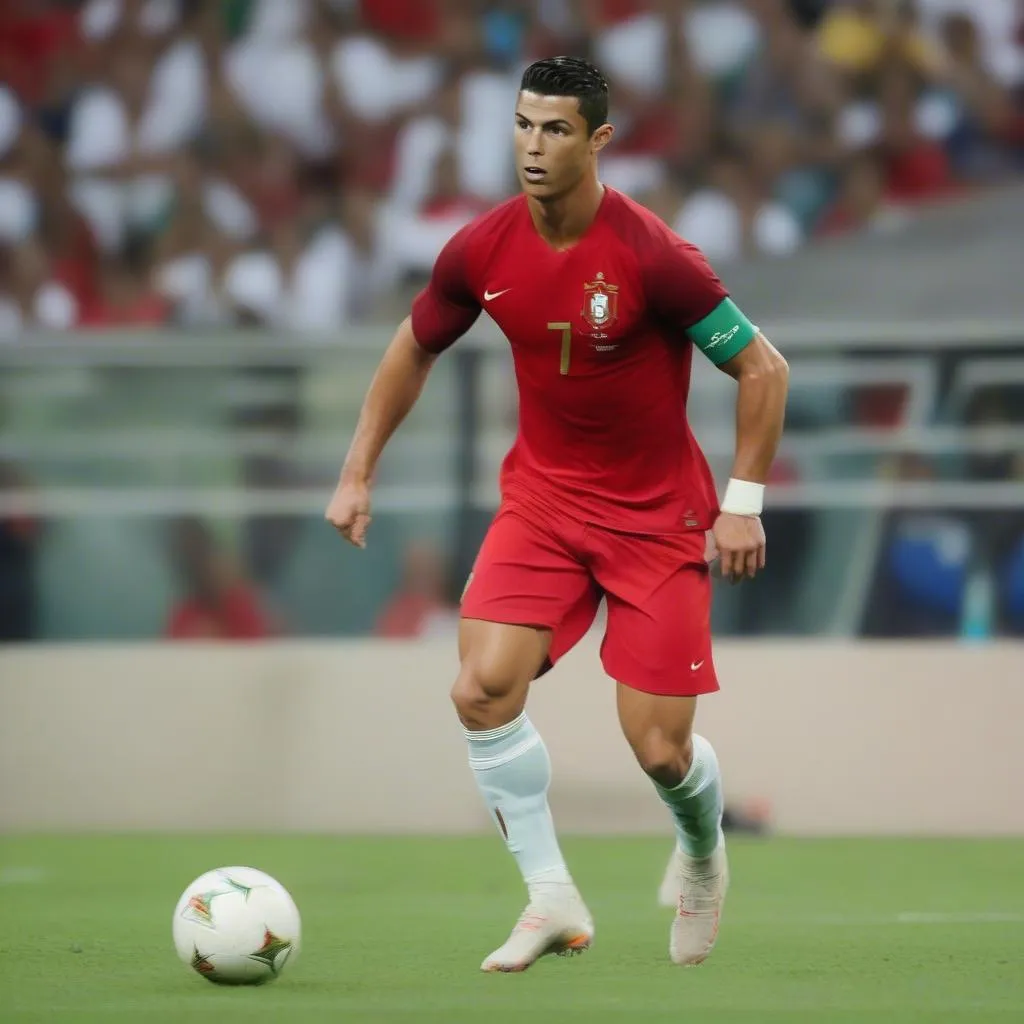 Cristiano Ronaldo trong trận đấu cho đội tuyển Bồ Đào Nha