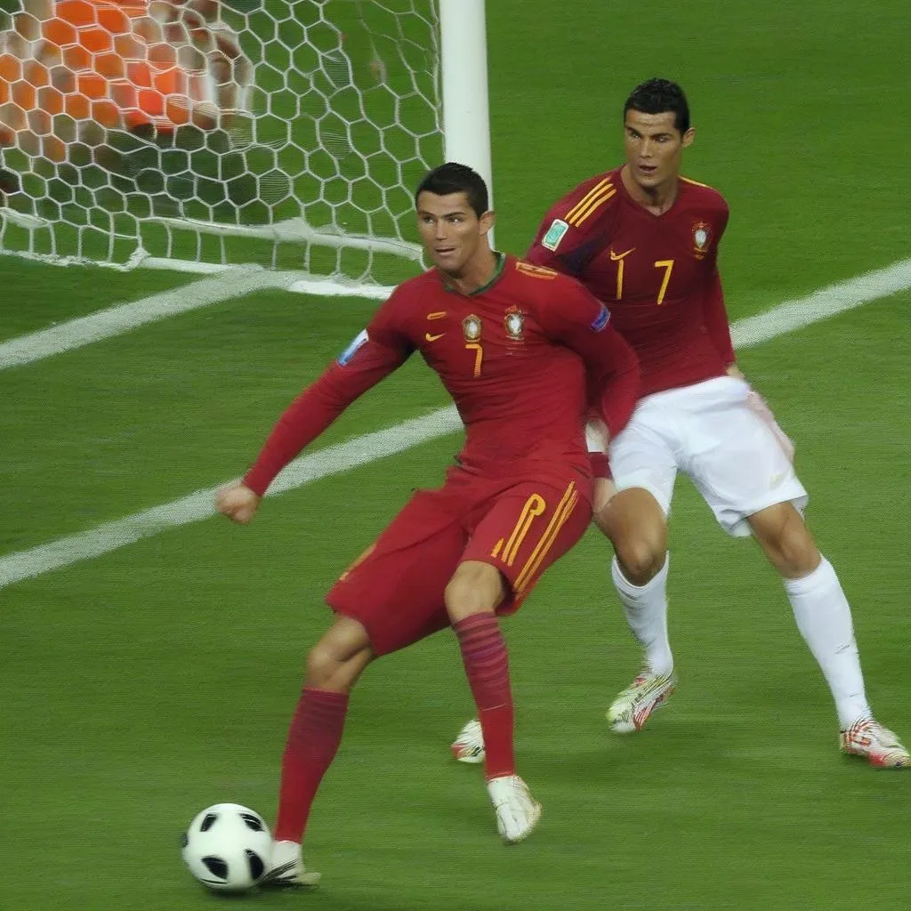 Ronaldo ghi bàn thắng vào lưới Tây Ban Nha tại Euro 2012