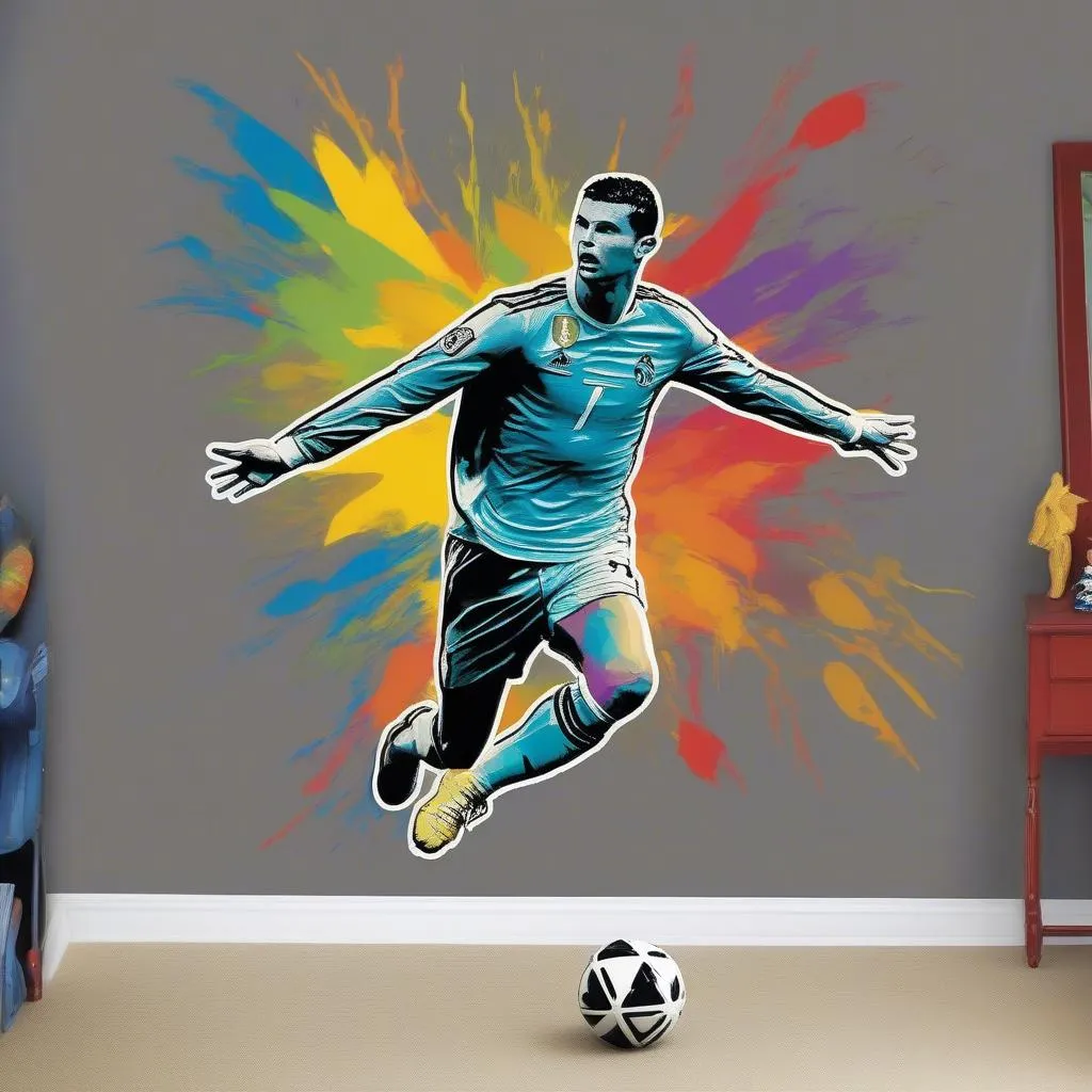 Decal dán tường Ronaldo pha bóng đỉnh cao - Bắt mắt và năng động