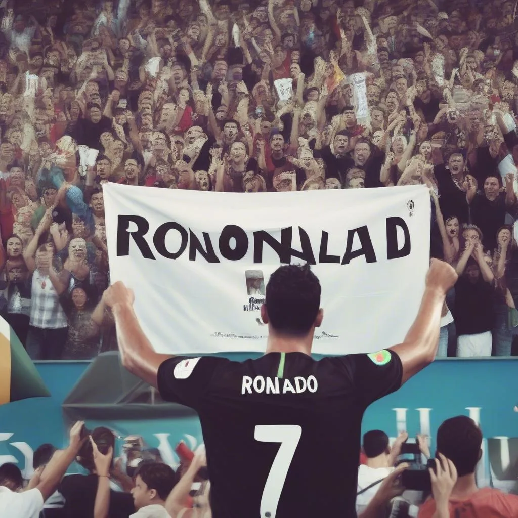 A group of fans cheering for Cristiano Ronaldo 