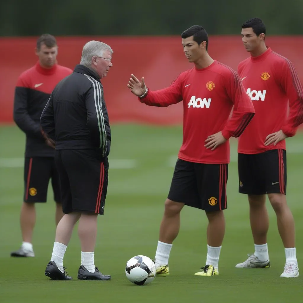 Sir Alex Ferguson training Ronaldo at Manchester United