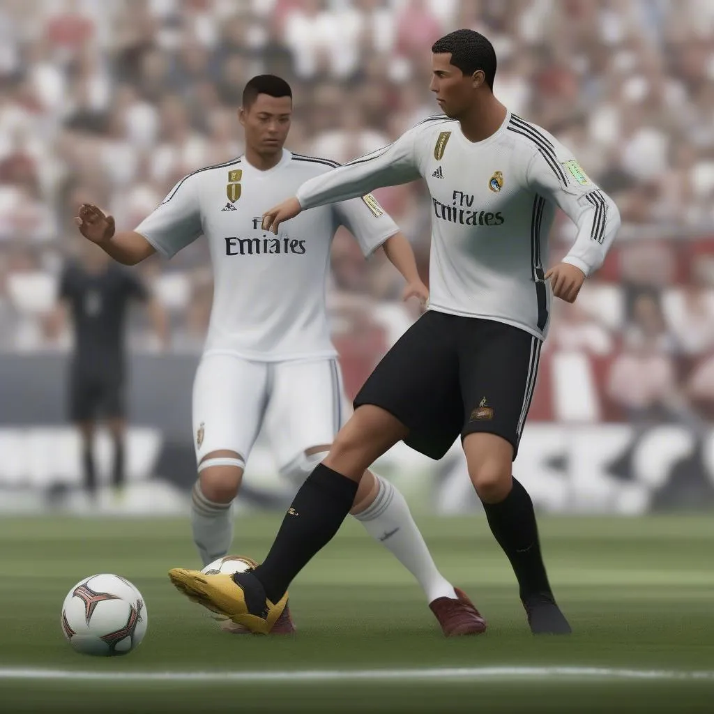 Game thủ sử dụng các kỹ năng điều khiển bóng điêu luyện để vượt qua Ronaldo trong FIFA