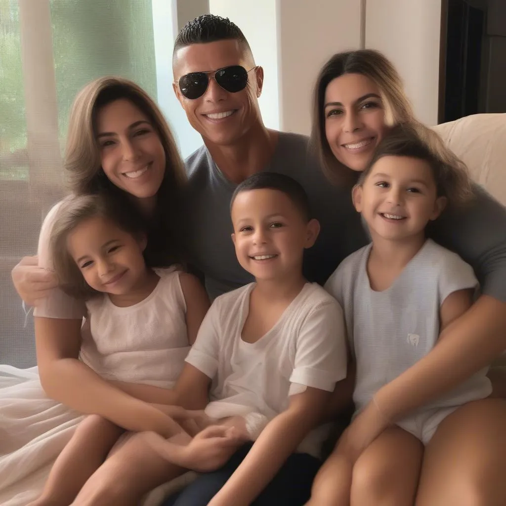 Hình ảnh Ronaldo bên gia đình, thể hiện sự ấm áp, yêu thương và hạnh phúc