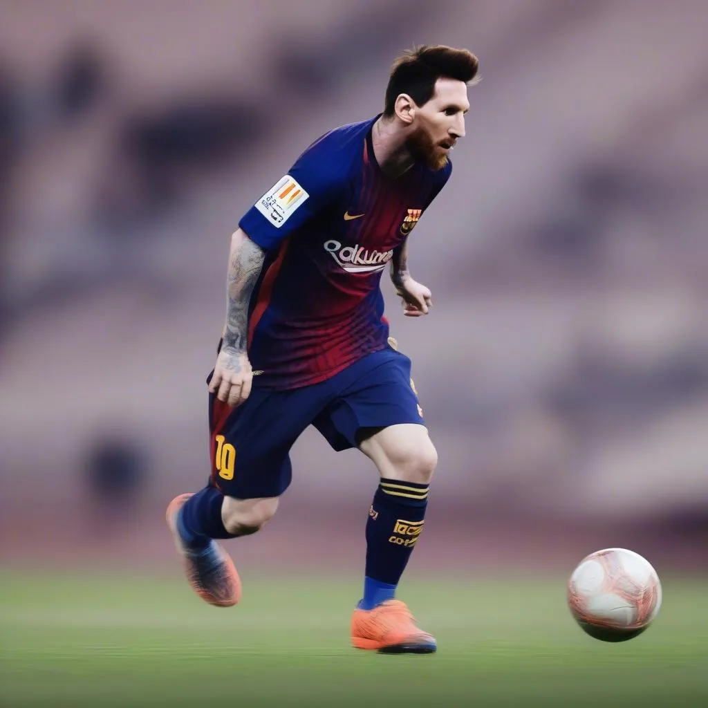 Hình nền Messi với pha đi bóng đầy kỹ thuật, thể hiện sự khéo léo và tài năng thiên bẩm của cầu thủ này