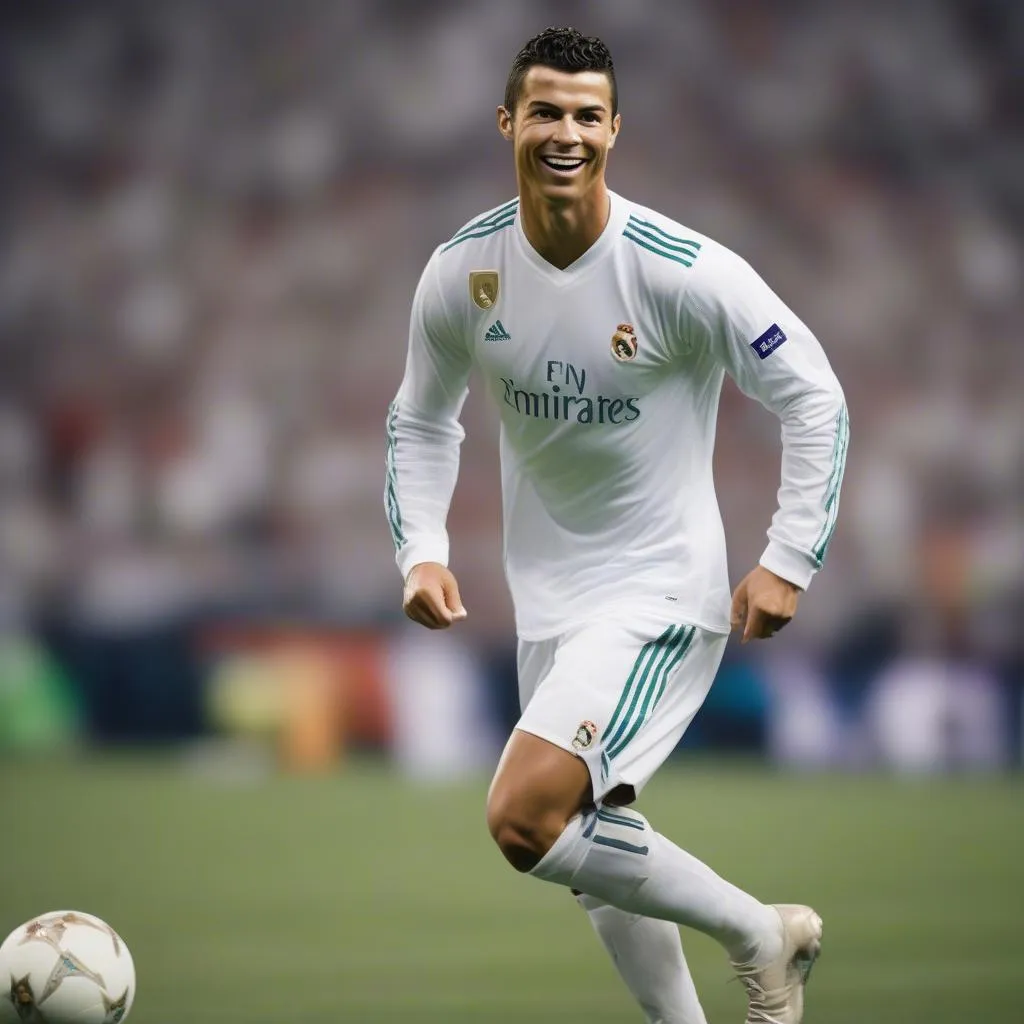 Hình nền PC Ronaldo đẹp - Ronaldo với nụ cười rạng rỡ và đầy tự tin trên sân cỏ