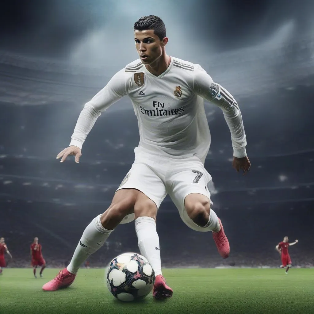 Hình nền Ronaldo siêu chất dành cho fan - Ronaldo trong tư thế sút bóng đầy uy lực