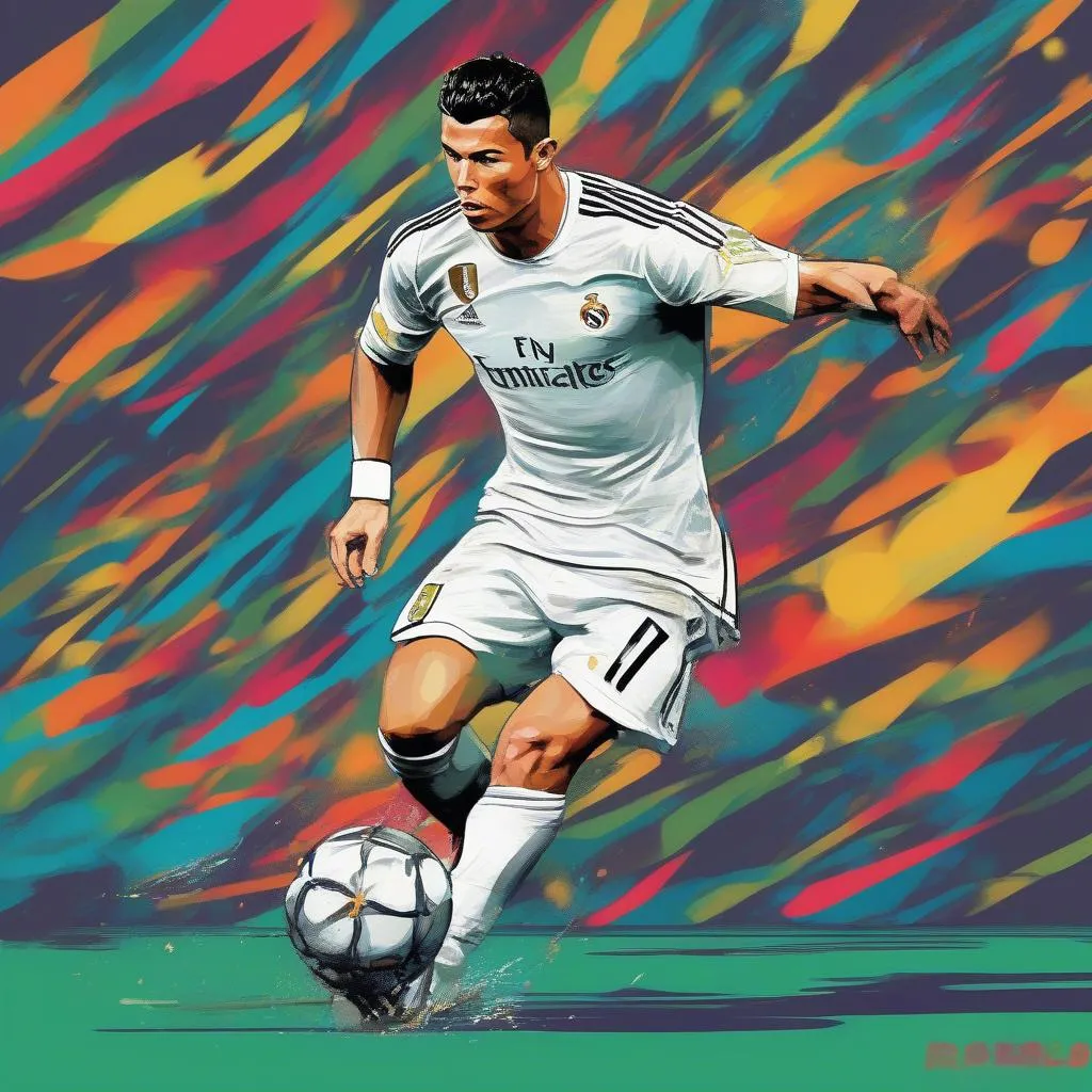 Hình vẽ Ronaldo trong trận đấu - Bức tranh thể hiện sự bùng nổ, mãnh liệt của CR7 trên sân cỏ