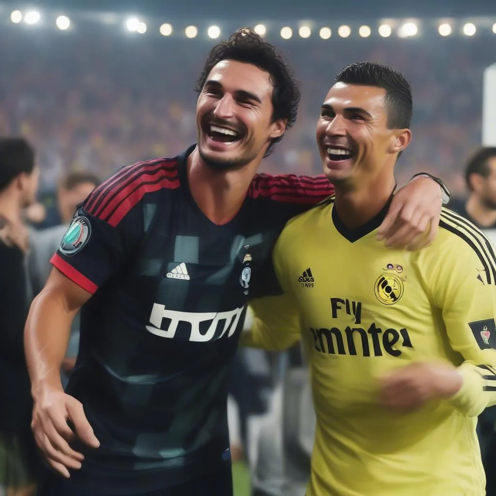 Hummels và Ronaldo cười đùa rạng rỡ trong một buổi tiệc