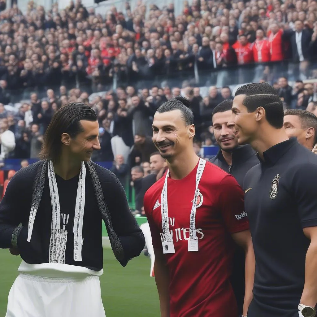 Hình ảnh Ibrahimovic và Ronaldo cùng nhau tham gia một sự kiện bóng đá