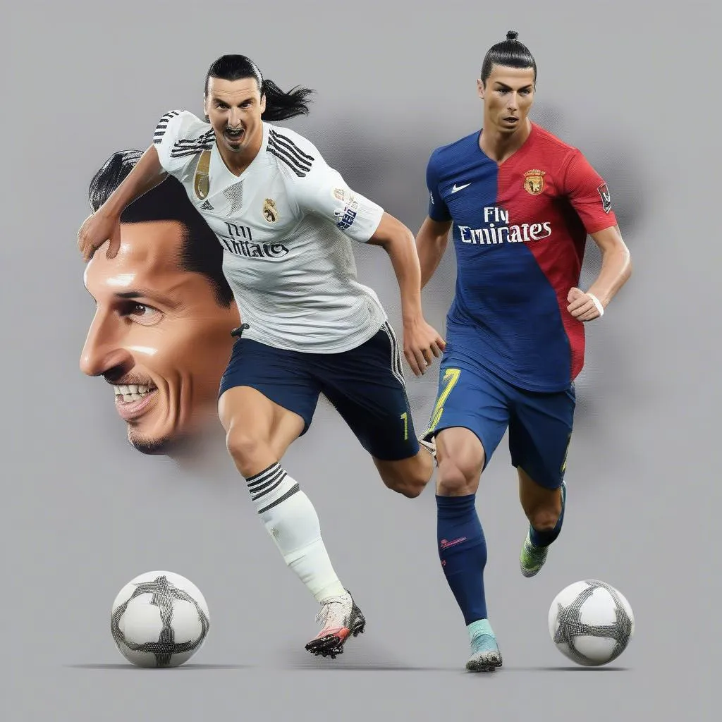 Hình ảnh Ibrahimovic và Ronaldo đang thi đấu quyết liệt trên sân bóng