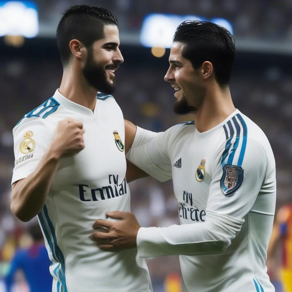 Isco ôm Ronaldo trong trận đấu giữa Real Madrid và Barcelona