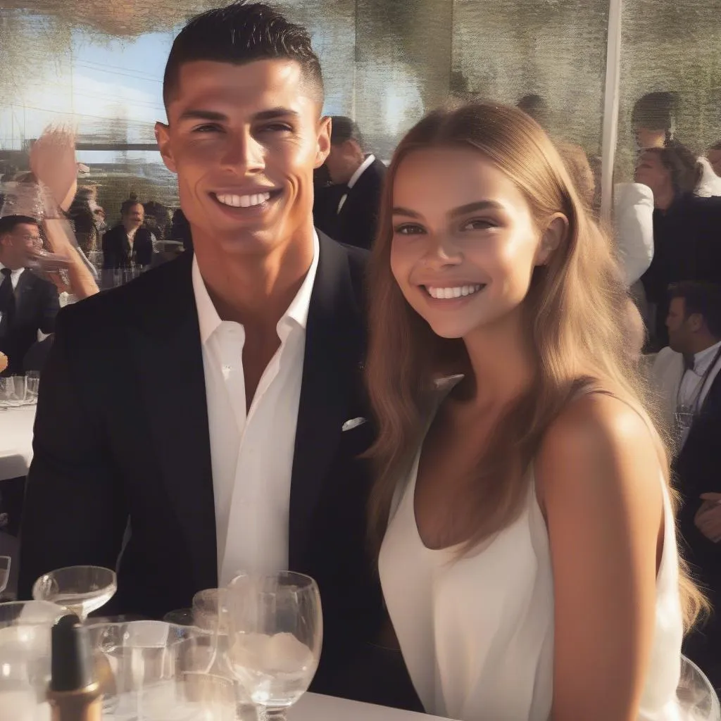 Hình ảnh Josephine Skriver và Cristiano Ronaldo tại một sự kiện, thể hiện sự hạnh phúc và tình yêu của họ.