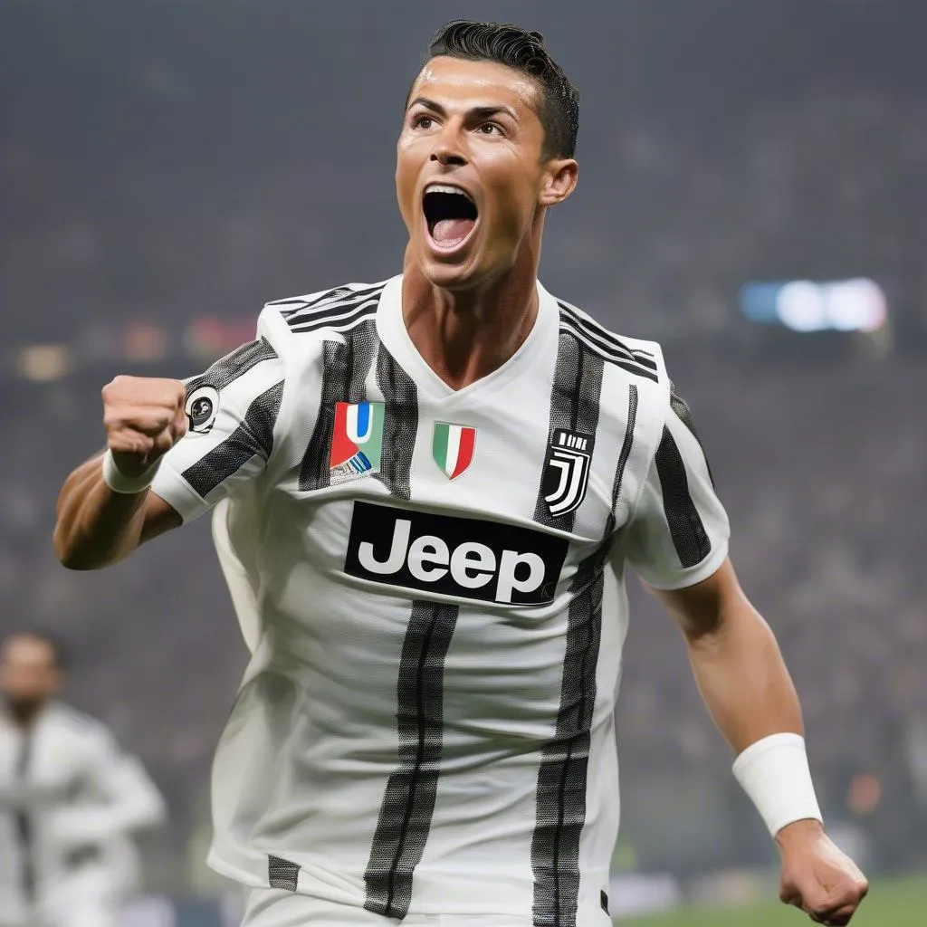 Cristiano Ronaldo trong màu áo Juventus, thể hiện sức mạnh và đẳng cấp của một siêu sao