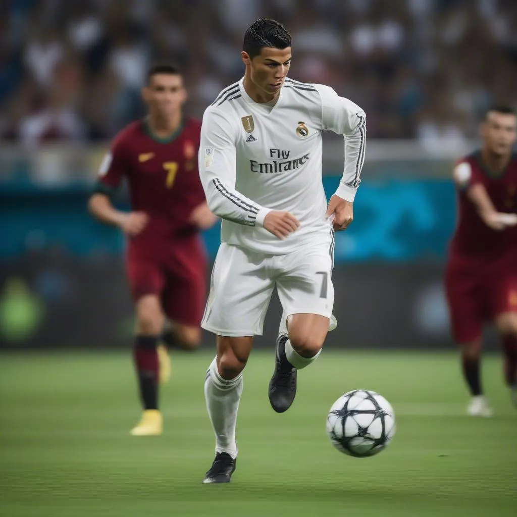 Khung Ảnh Ronaldo Trên Sân Cỏ: Bóng Bóng Lăn