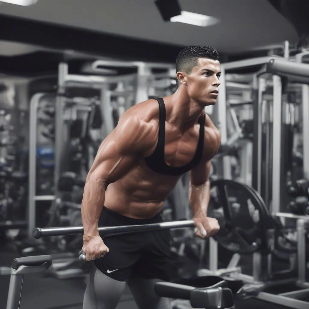 Cristiano Ronaldo tập luyện với dụng cụ tập gym