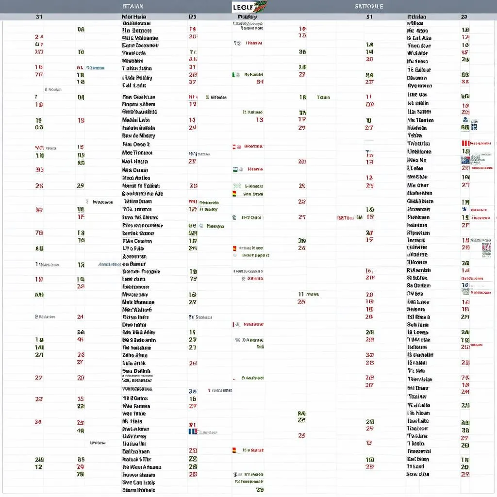 Lịch thi đấu giải Italia