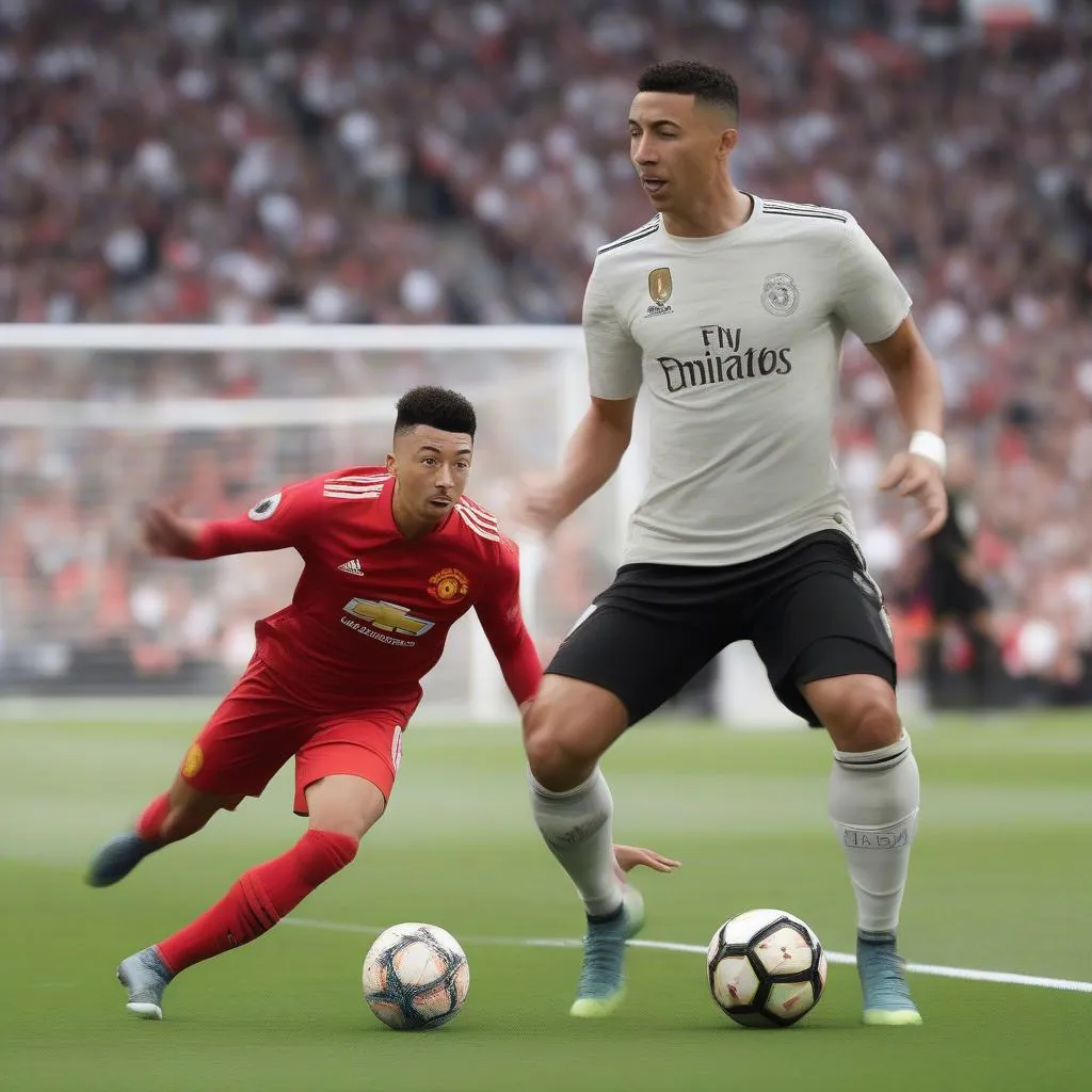 Hình ảnh Jesse Lingard sử dụng kỹ thuật cá nhân vượt qua đối thủ, Ronaldo ghi bàn