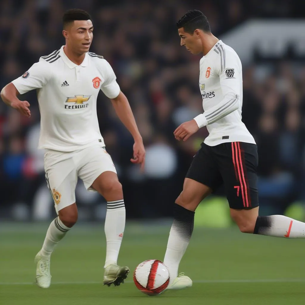 Hình ảnh Jesse Lingard và Cristiano Ronaldo thi đấu cùng nhau